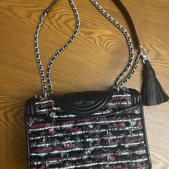 TORY BURCH Small Fleming Tweed Black Convertible Shoulder Bag - Picture 5 of 7